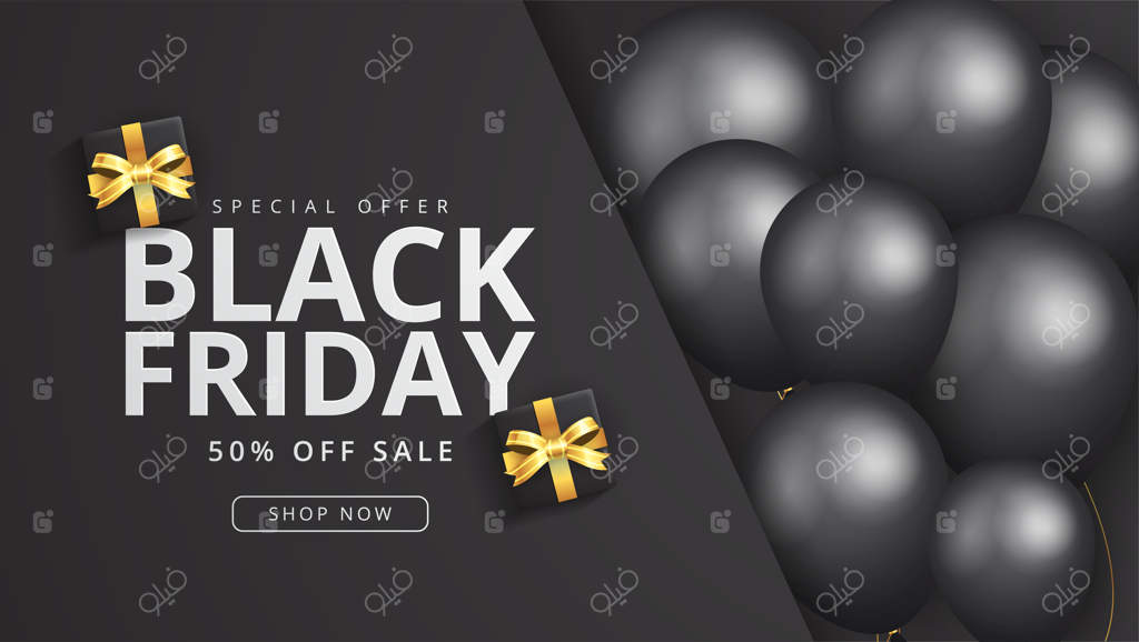 تصویر پس‌زمینه تخفیف ویژه بلک فرایدی با بنر بالن‌ها
