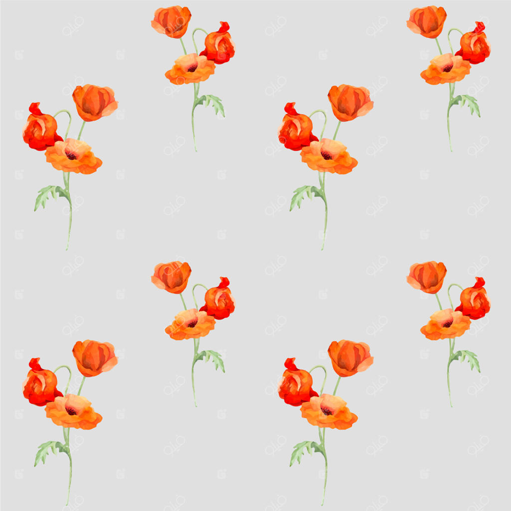 پترن بدون درز آبرنگی با گل‌های شقایق قرمز روشن و تابستانی نقاشی شده با دست؛ مناسب برای کارت دعوت عروسی، طرح‌های عاشقانه، کارت تبریک، چاپ کاغذ و پارچه