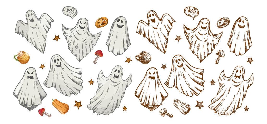 طرح‌ها و تصاویر بامزه‌ی ارواح هالووین - وکتور حرفه‌ای