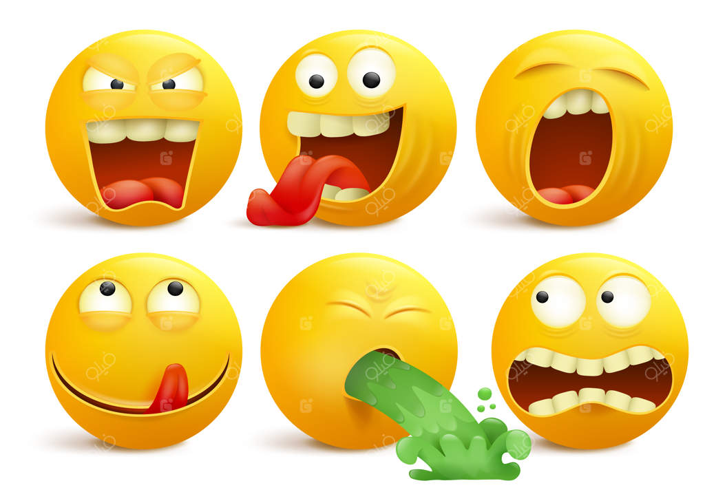 مجموعه کاراکترهای کارتونی شکلک‌های زرد خندان.