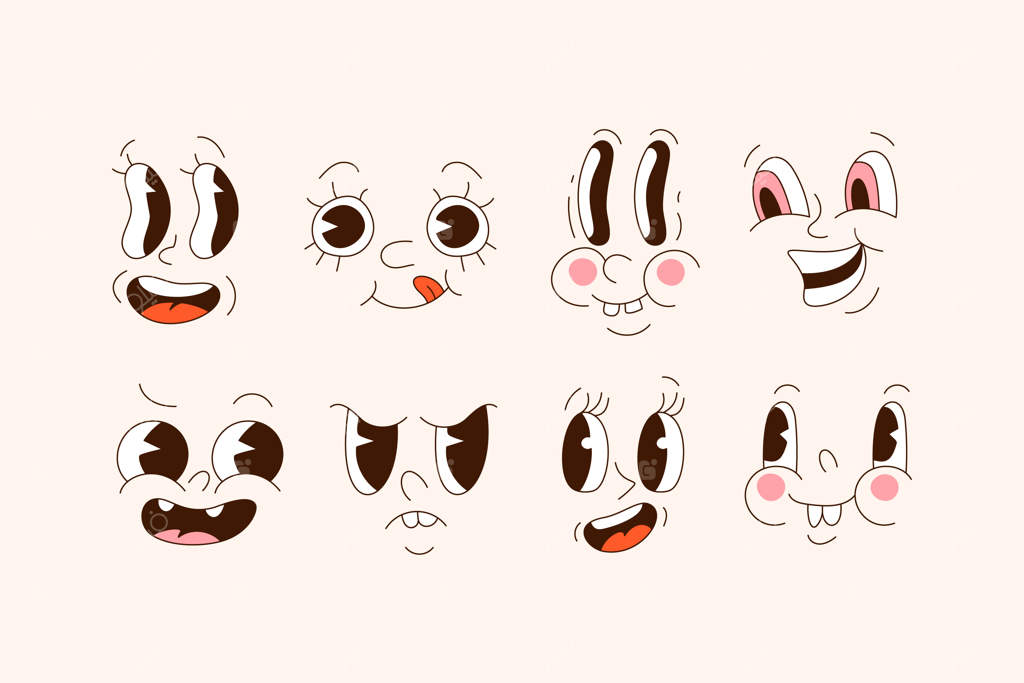 تصویر چهره کارتونی رترو به صورت دست‌کشیده