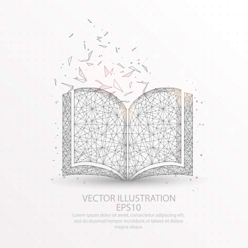 کتاب با طرح کم‌جزئیات سه‌بعدی روی پس‌زمینه سفید.