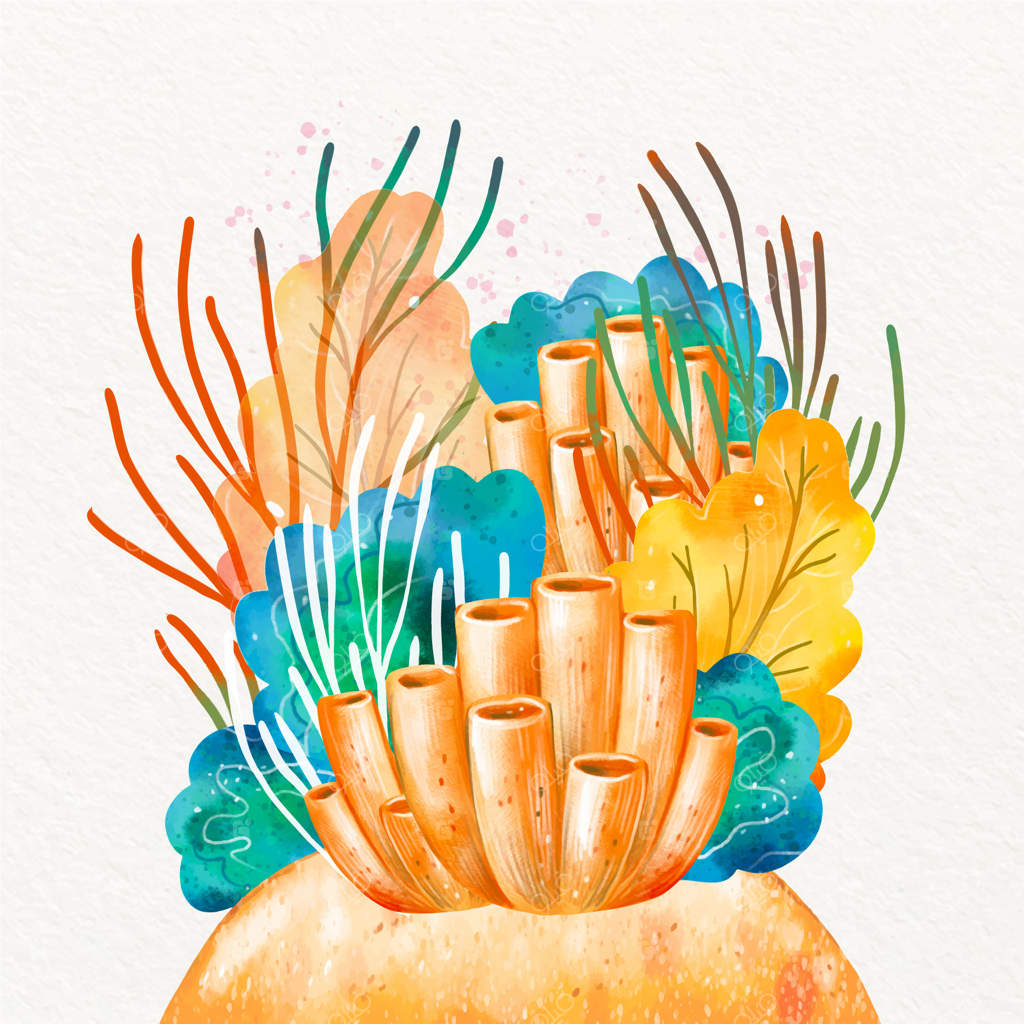 تصویرسازی روز جهانی صخره‌های مرجانی با آبرنگ