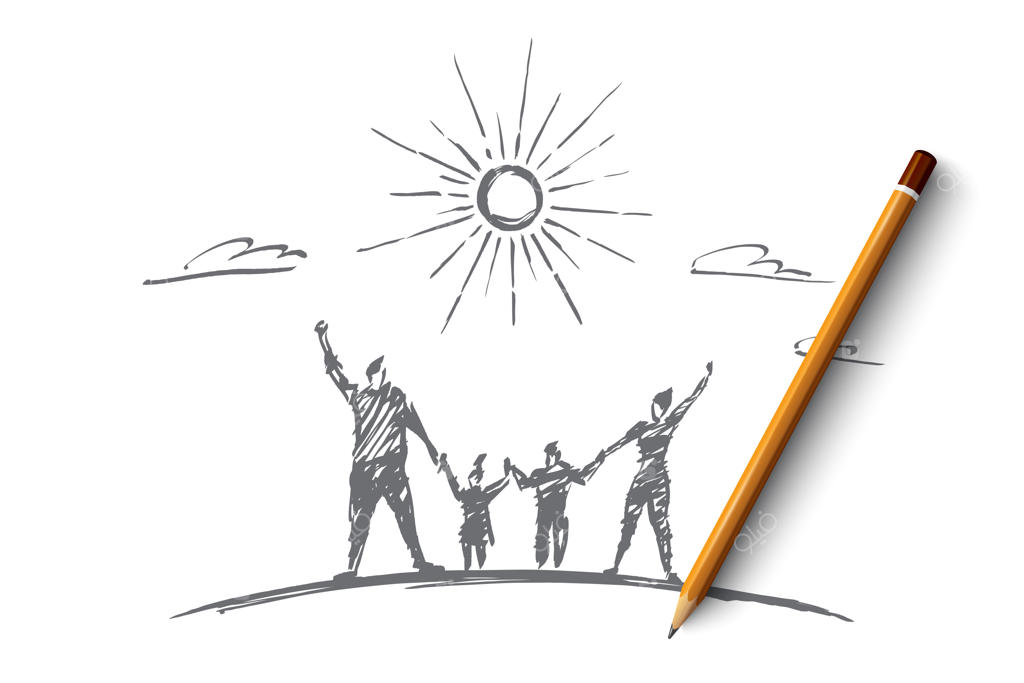 طرح مفهومی خانواده با طراحی دستی و مداد روی آن