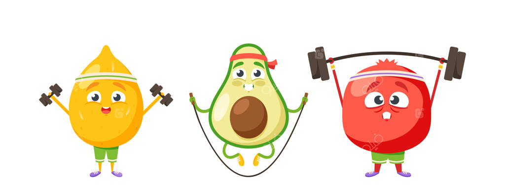 میوه‌های شخصیت‌دار: لیمو، آووکادو و انار در ورزش‌های بامزه برای منوی غذایی کودکان