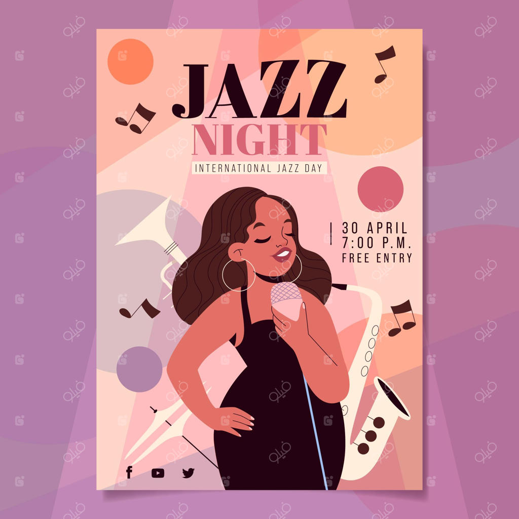 قالب پوستر روز جهانی جاز با طراحی دستی