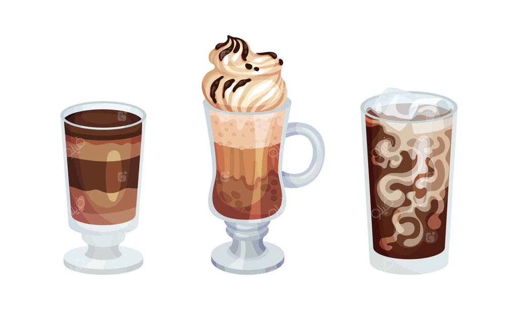 مجموعه فنجان‌های قهوه: تصویر نوشیدنی داغ معطر در لیوان‌های شیشه‌ای