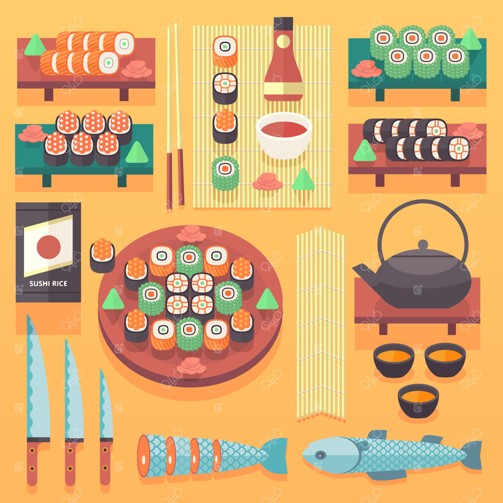 تصویرسازی غذا و آشپزی ژاپنی - عناصر آشپزی، مفهوم آشپزخانه سنتی آسیایی