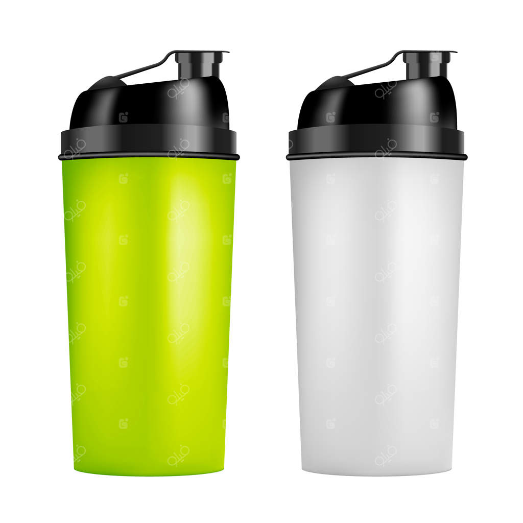 قالب طراحی شیکر پروتئین: بطری‌های ورزشی در دو رنگ برای بدنسازی و باشگاه