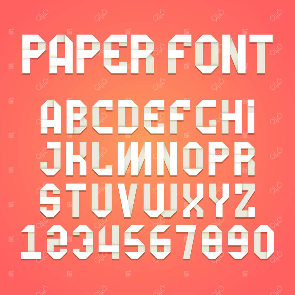 الفبای اوریگامی: فونت با حروف کاغذی و سایه‌دار.
