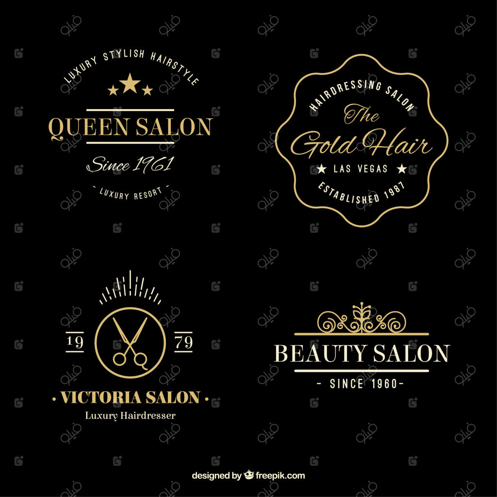 لوگوهای طلایی و ظریف آرایشگاه با طرح دستی