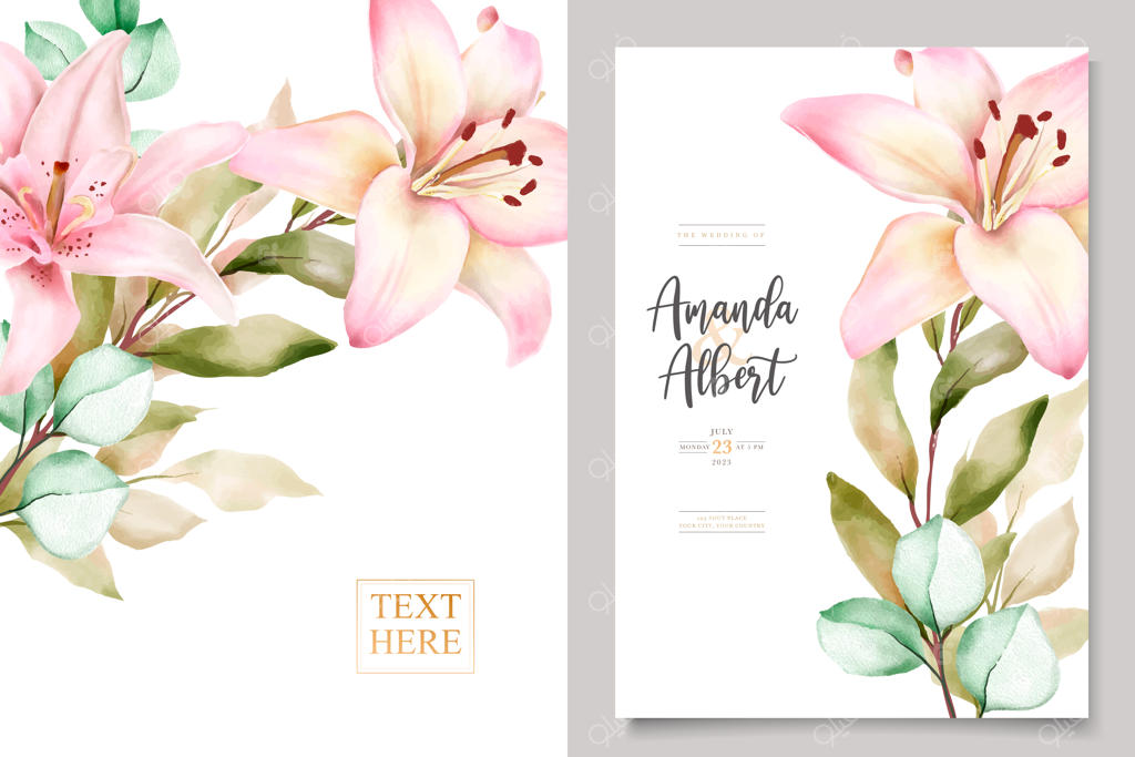 مجموعه کارت دعوت طرح گل نیلوفر آبی آبرنگی