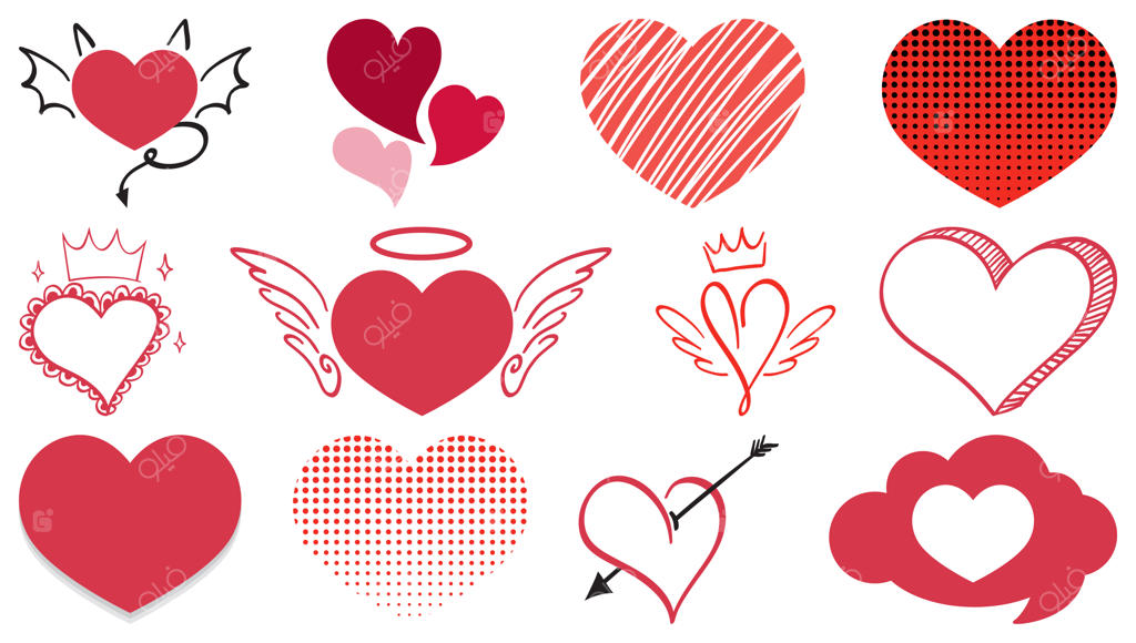 طرح‌های مختلف قلب در پس‌زمینه سفید