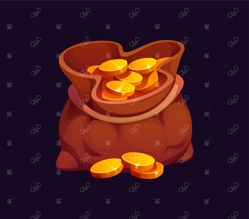 آیکون دزد دریایی کارتونی، کیسه کنفی پر از سکه‌های طلا