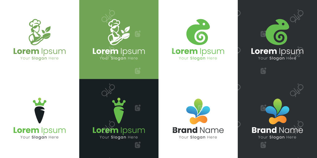 طراحی‌های متنوع لوگو برای هویت برند: ترکیب هنر آشپزی، طبیعت و مفاهیم انتزاعی