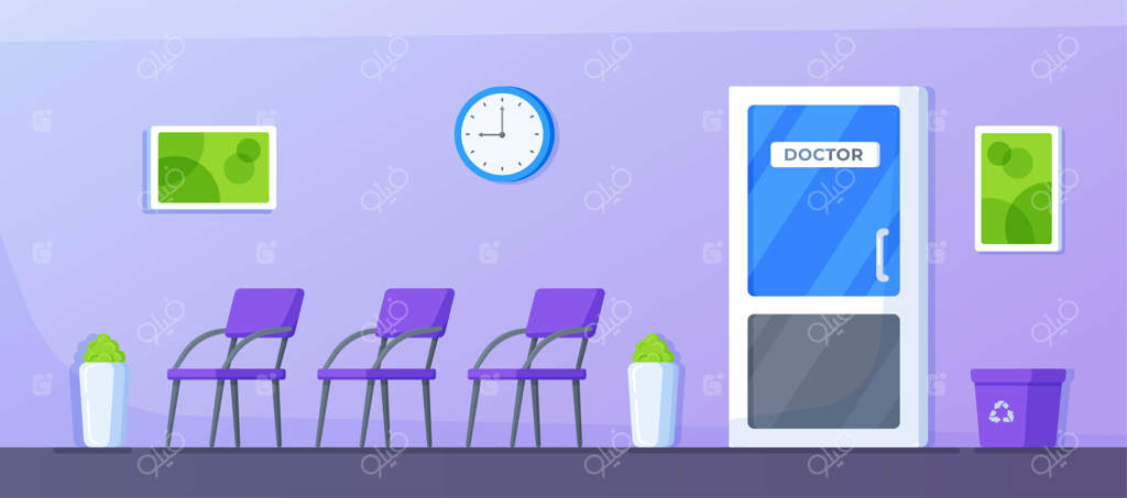 تصویر وکتوری از مطب دکتر: طراحی داخلی راهروی منتهی به دفتر دکتر در کلینیک. طراحی دفتر پزشکی خالی. بیمارستان و مفهوم خدمات بهداشتی.