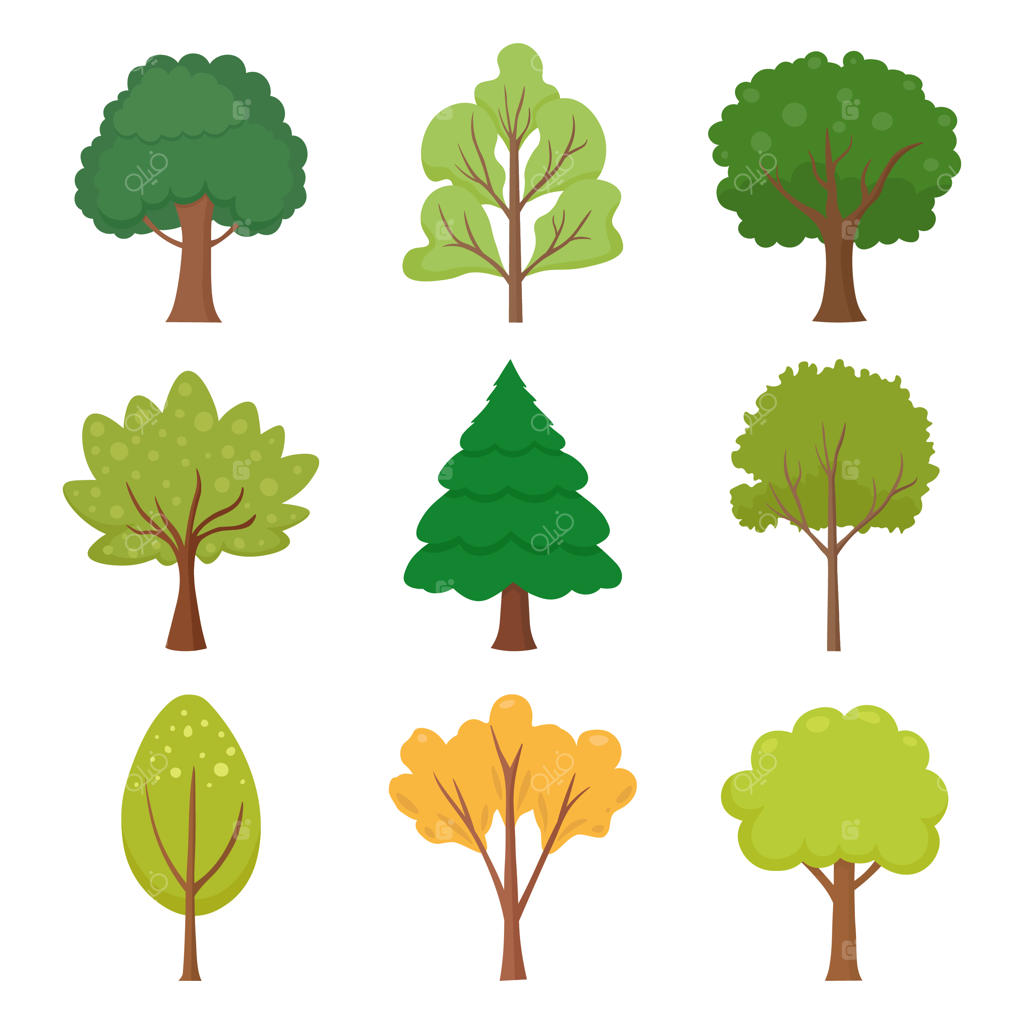 مجموعه درختان کارتونی با طراحی دستی
