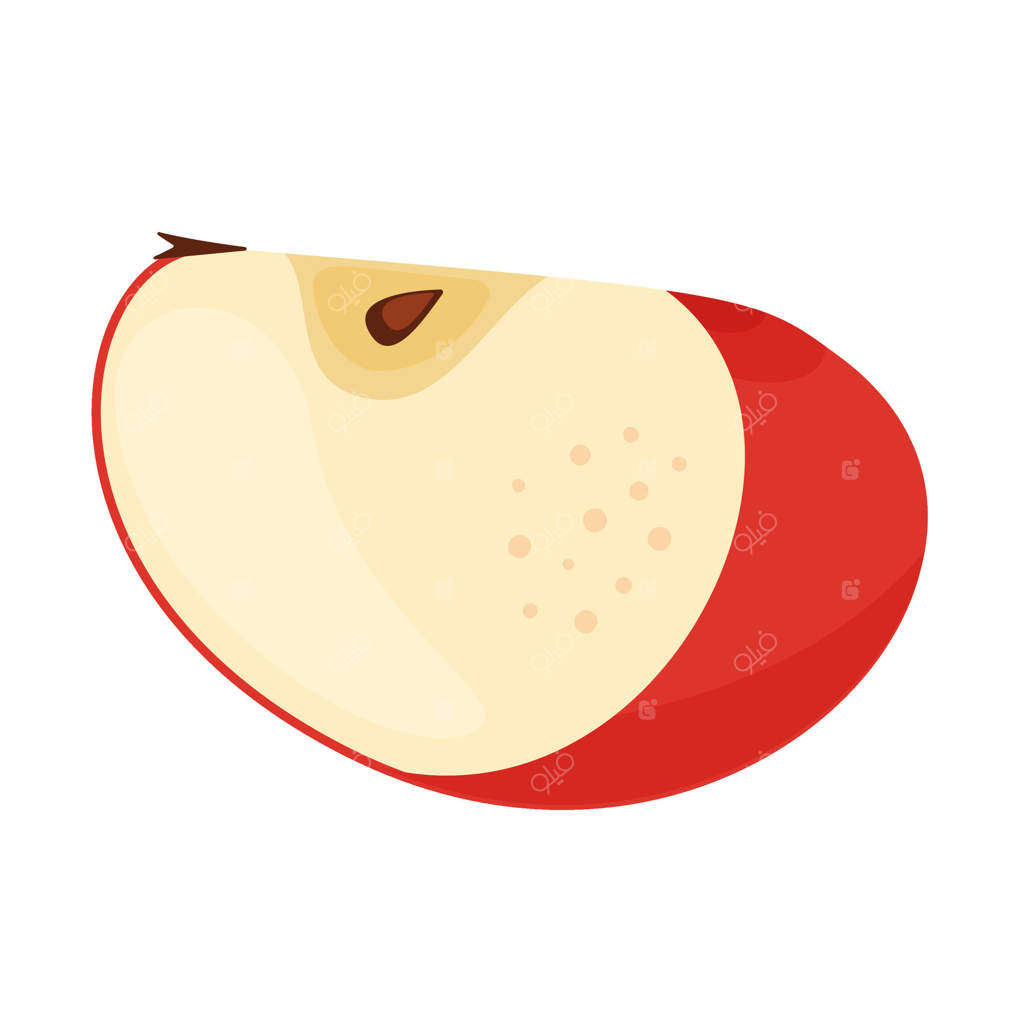 برش یا قطعه‌ای از سیب قرمز، میوه‌ای از باغ تازه. تصویرسازی غذا با دست کشیده شده. قطعه‌ای از سیب قرمز تازه، به سبک مسطح و قابل استفاده در پس‌زمینه شفاف. تصویرسازی از سیب قرمز خوشمزه.