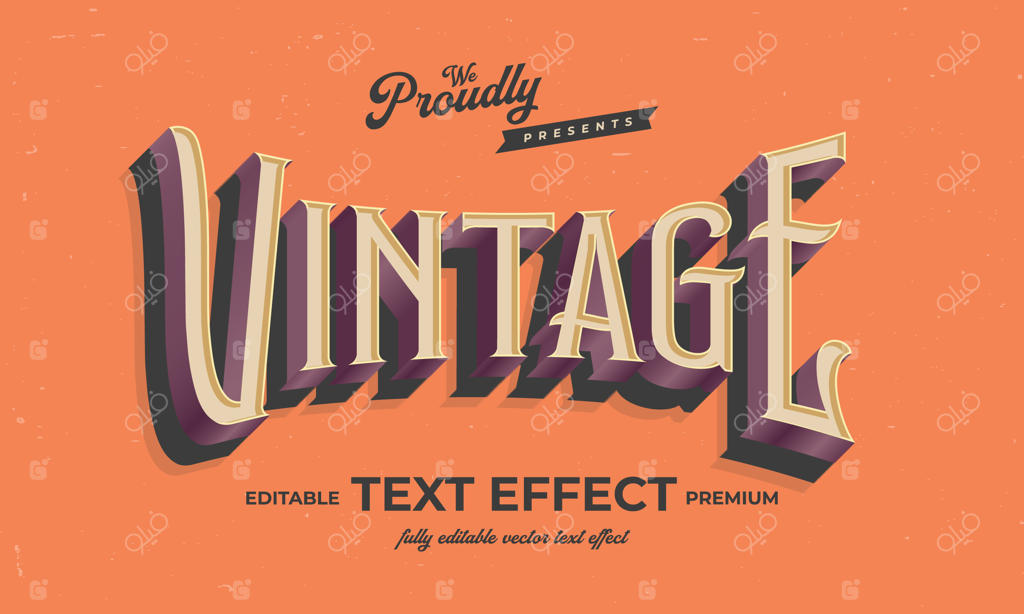 فونت و تایپوگرافی حروف الفبا با افکت متنی قابل ویرایش به سبک وینتیج و رترو