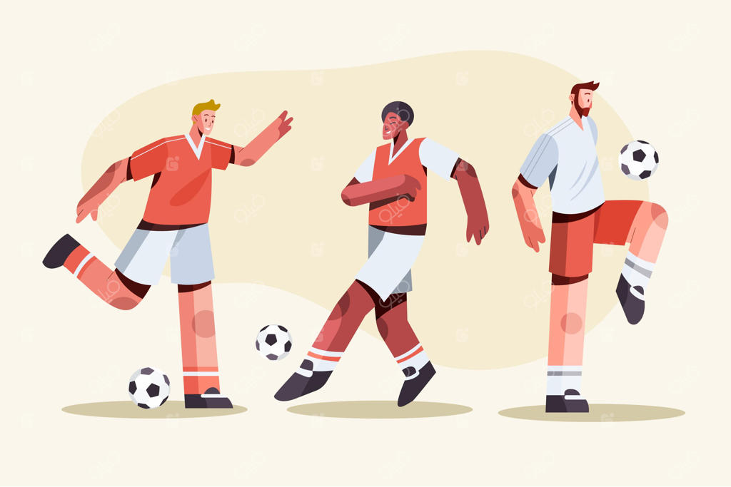 طراحی تصویرسازی بازیکنان فوتبال به سبک مسطح