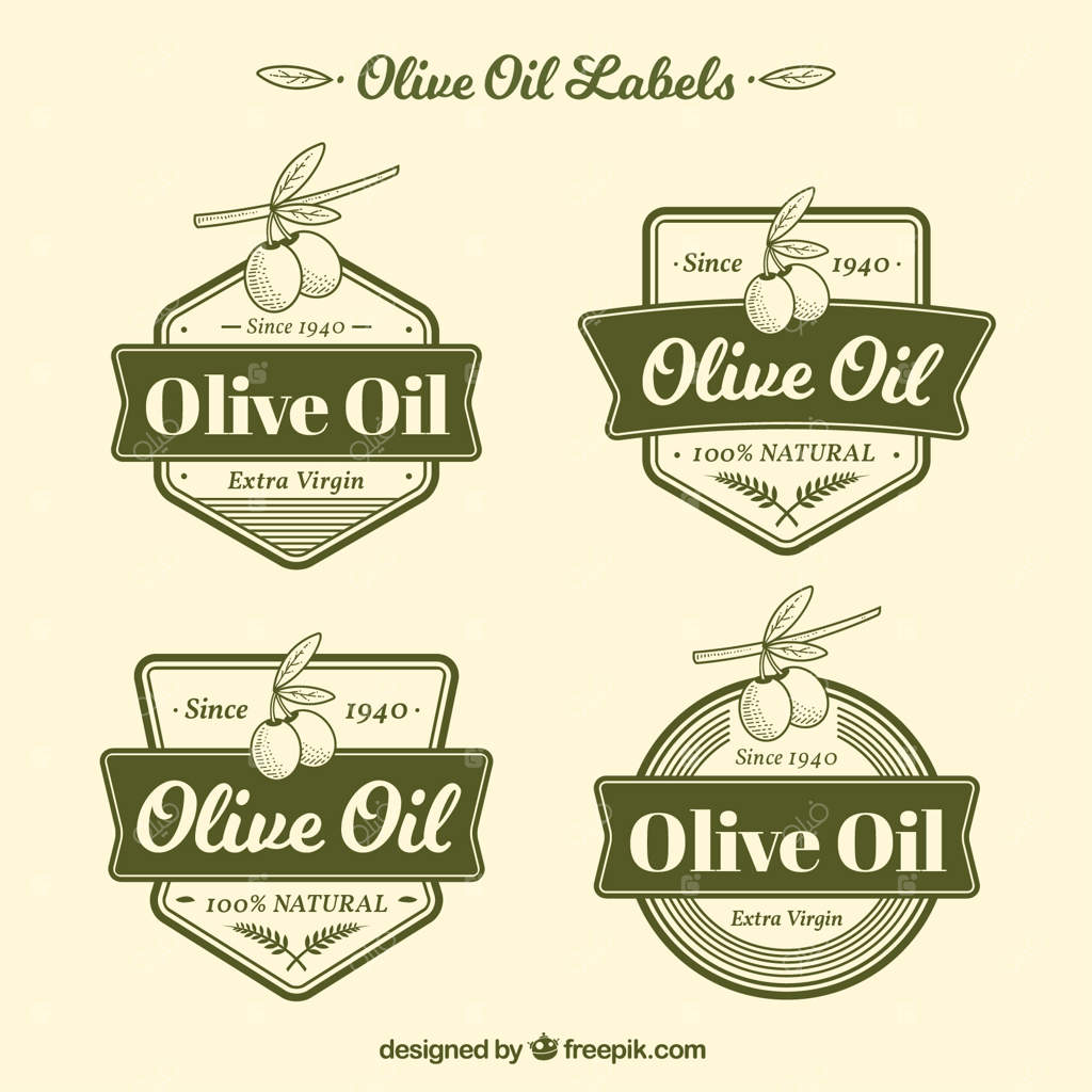بسته‌ای از چهار برچسب روغن زیتون سبز