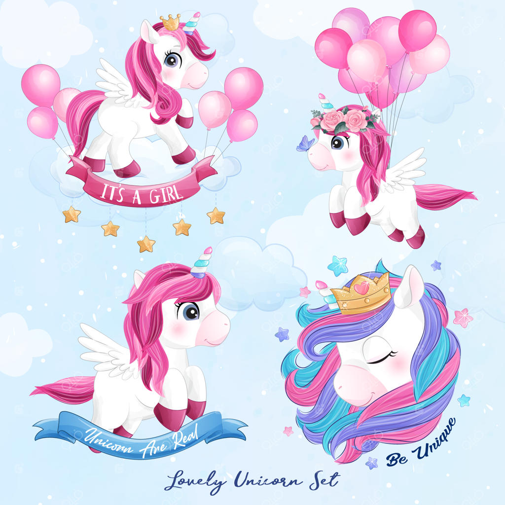 ست نقاشی آبرنگی تک‌شاخ‌های بامزه