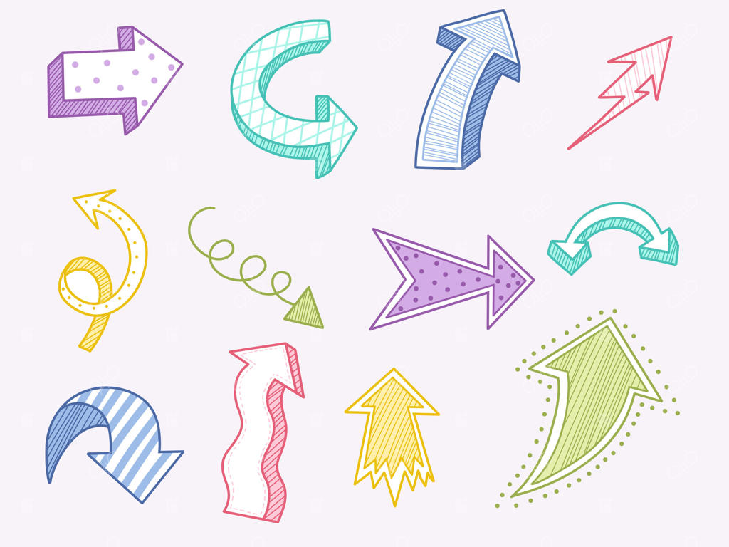 مجموعه‌ای از فلش‌های رنگارنگ و دستی در جهات مختلف.