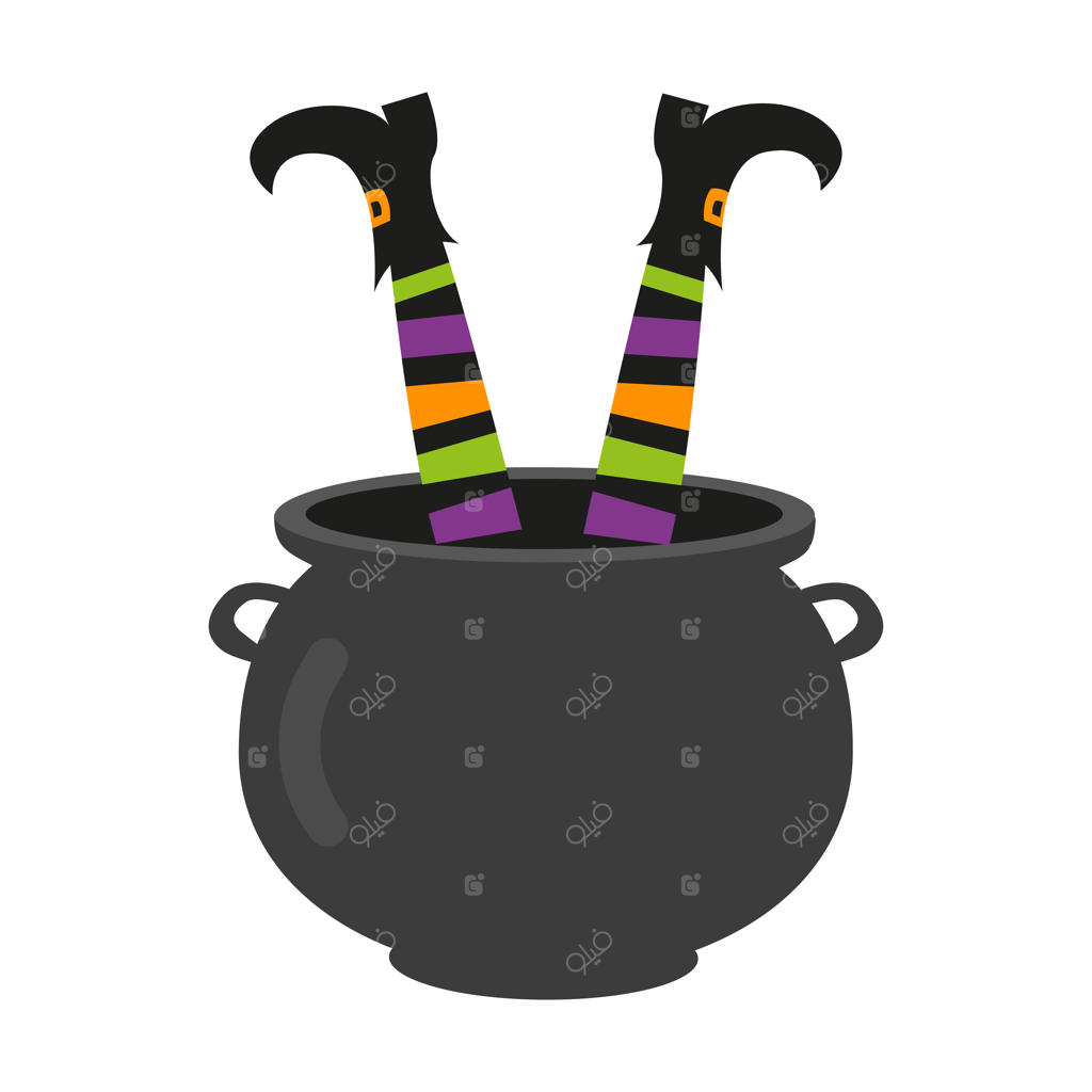 تصویرسازی پاهای جادوگر در دیگ، کلیپ‌آرت هالووین برای کودکان