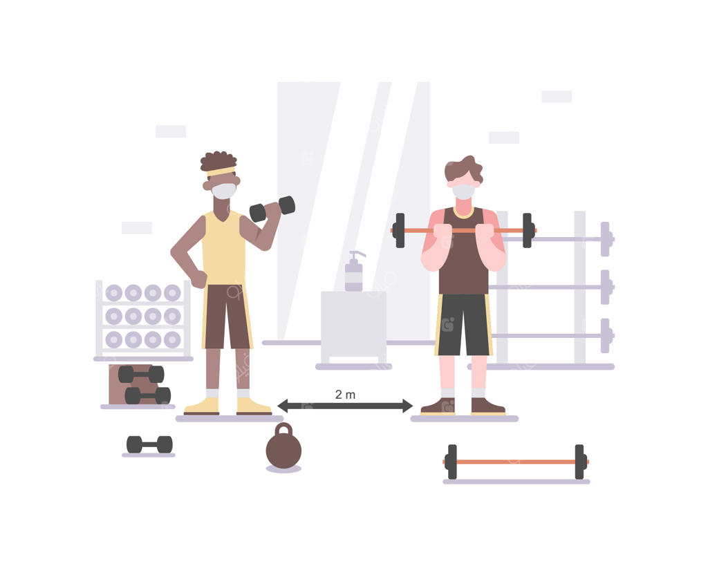 مردم در باشگاه برای حفظ سلامتی ماسک صورت می‌زنند و با رعایت فاصله اجتماعی و پروتکل‌های ایمنی به تمرین و تناسب اندام ادامه می‌دهند.