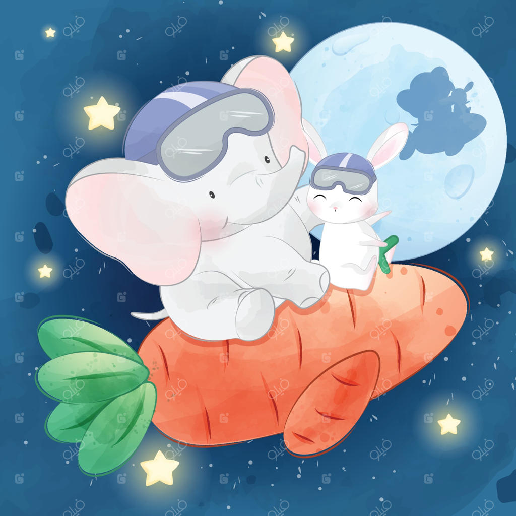 تصویرسازی فیل و خرگوش بامزه