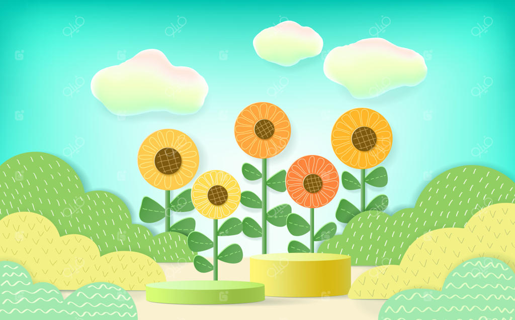 قاب کاغذی برگ‌ها و گل‌ها برای سکوی نمایش محصول.