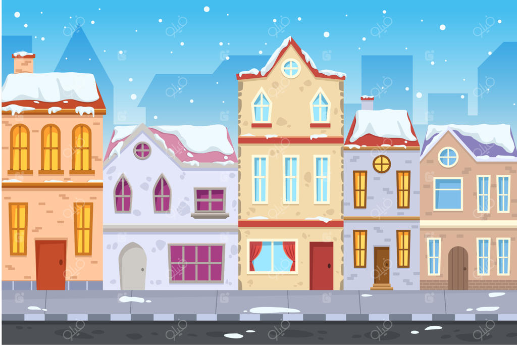 پس‌زمینه منظره شهری زمستانی در فضای مسطح