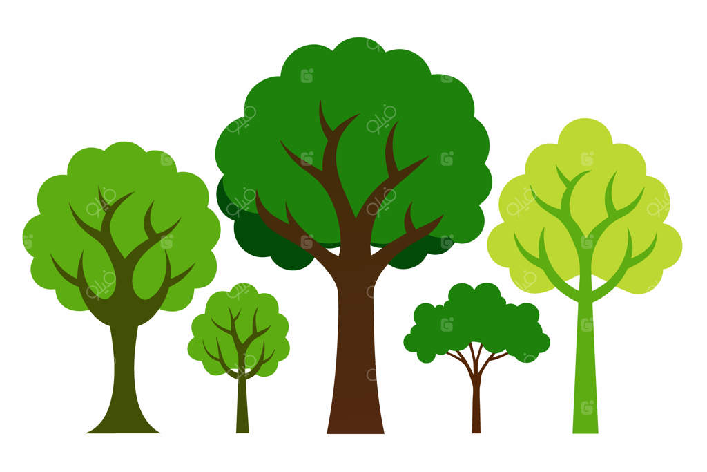 مجموعه‌ای از درختان رنگارنگ و کلمه درختان