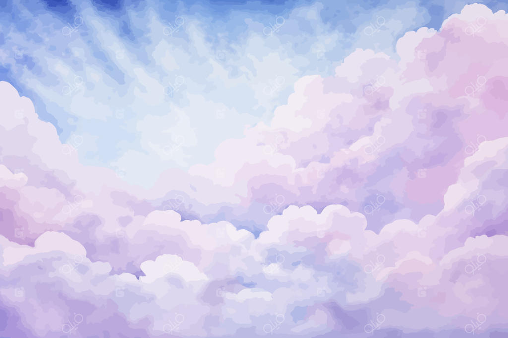 پس‌زمینه‌ای آبی و صورتی با ابرها و تابش خورشید از میان آن‌ها.