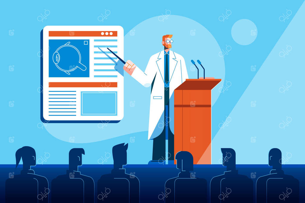 پزشک مجرب در کنفرانس پزشکی سخنرانی می‌کند