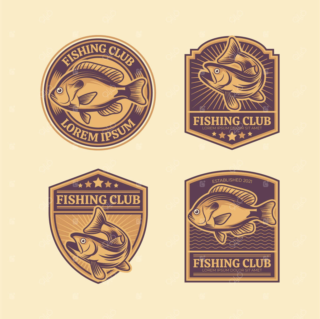 پک نشان‌های وینتیج ماهیگیری با جزئیات عالی