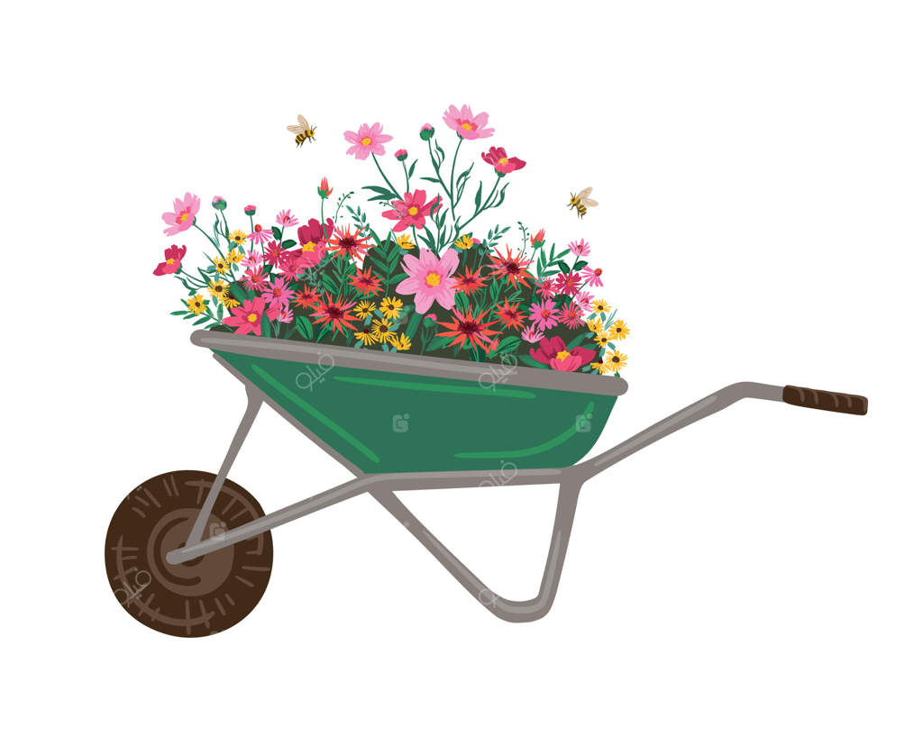 فرغون سبز باغ با گل‌ها - تصویر ایزوله. عنصر طراحی