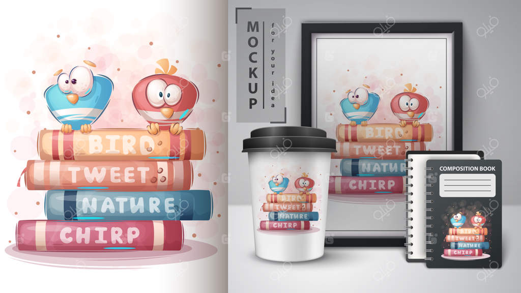 پوستر و محصولات پرنده کتاب‌خوان - وکتور EPS 10