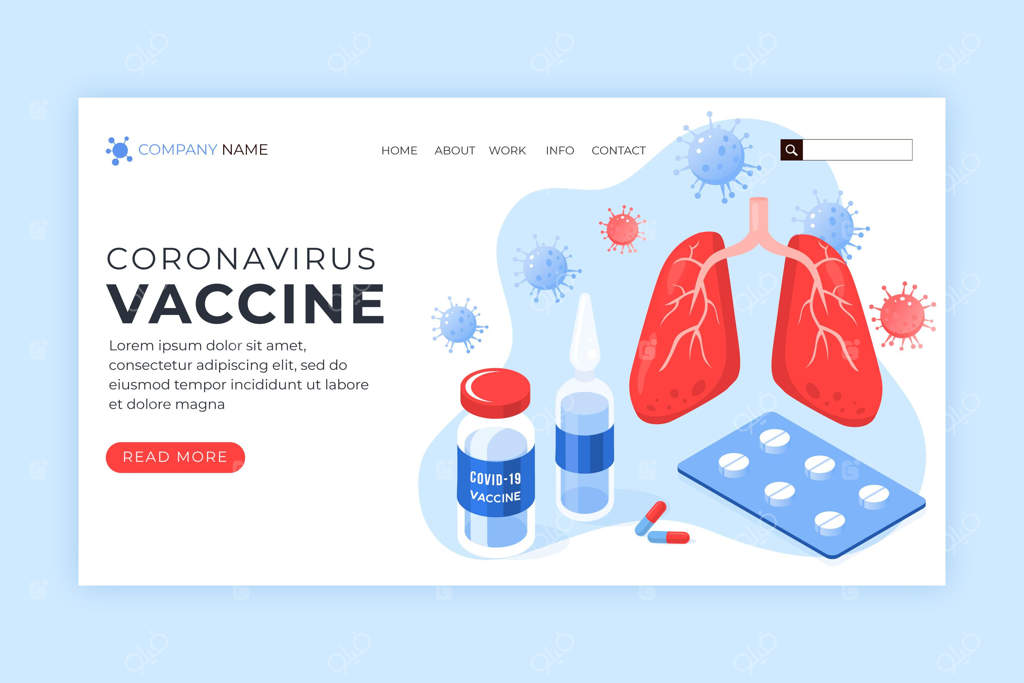 صفحه فرود واکسن کرونا با طراحی ایزومتریک