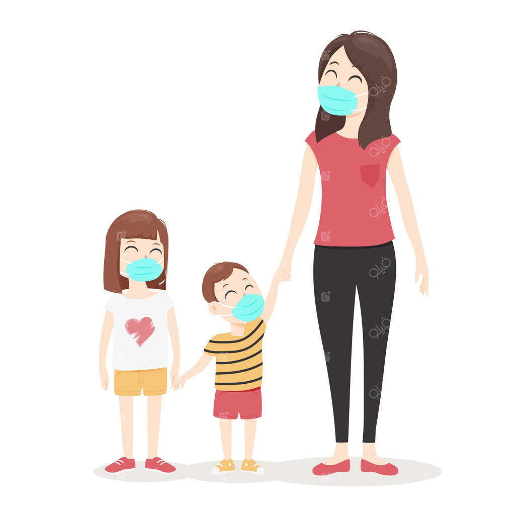 مادری در حال راه رفتن با کودکانش