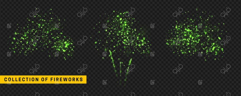 نورهای آتش‌بازی. انفجارهای آتش‌بازی. مجموعه‌ای از افکت‌های نوری با طراحی واقعی. تصویرسازی وکتور