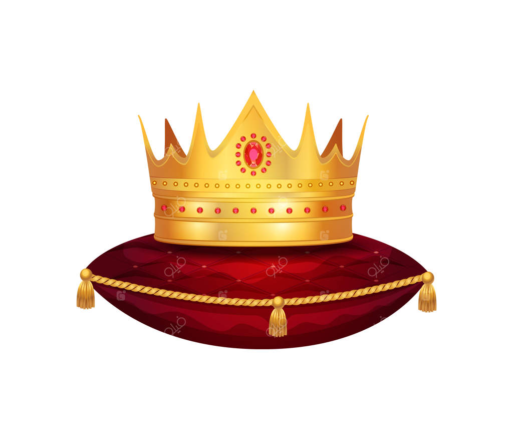 ترکیب تاج طلایی سلطنتی با تصویر تاج بر روی بالش مخملی سرخ