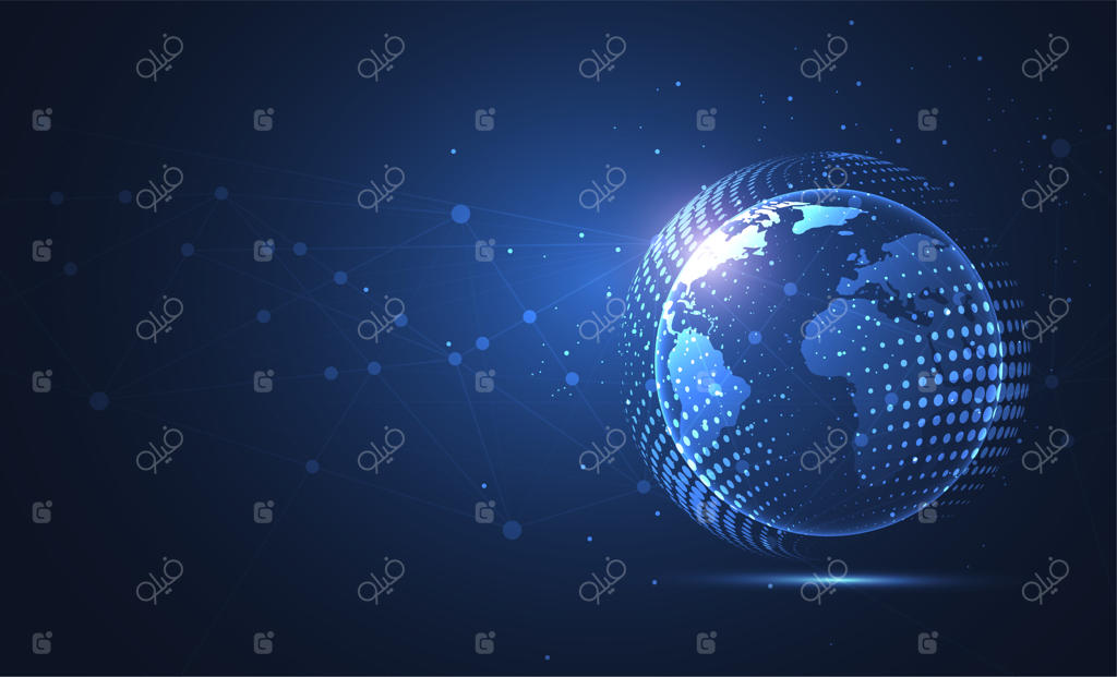 اتصال شبکه جهانی: نقشه جهان با نقاط و خطوط متصل‌کننده