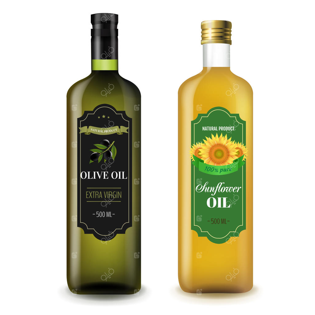 آفتابگردان‌ها و بطری‌های روغن زیتون سفید