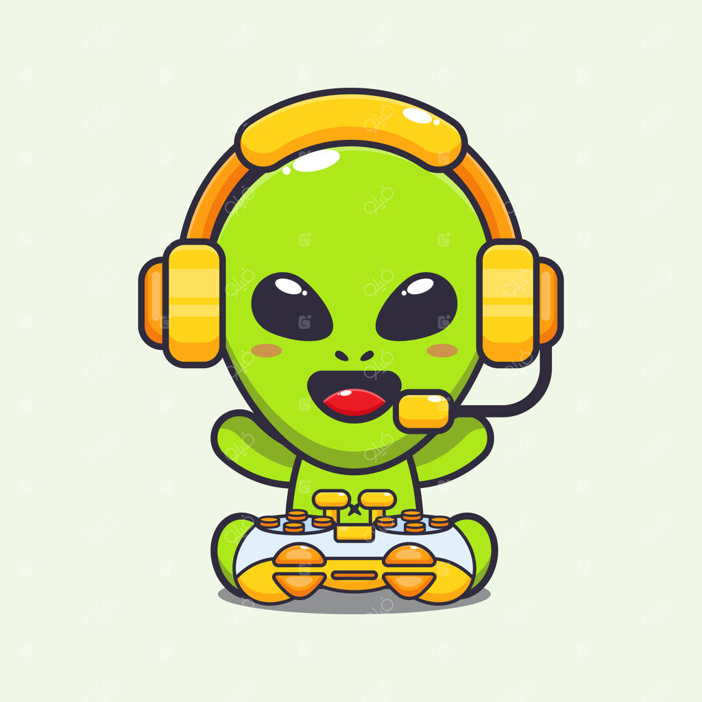 تصویر وکتور بامزه‌ای از یک موجود فضایی گیمر.