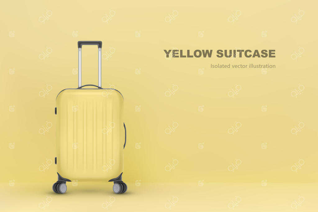چمدان پلاستیکی واقع‌گرا روی پس‌زمینه زرد