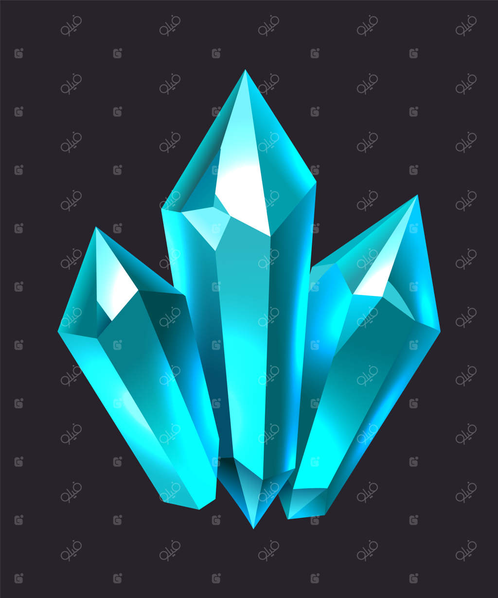 کریستال آبی کارتونی: جواهرات و گوهرهای سه‌بعدی رنگارنگ، استالاگمیت و استالاکتیت‌های لوکس، سنگ‌های درخشان نئون مثل آکوآمارین، توپاز یا یاقوت کبود، برای طراحی رابط کاربری یا به عنوان یک شیء زمین‌شناسی درخشان و جداگانه