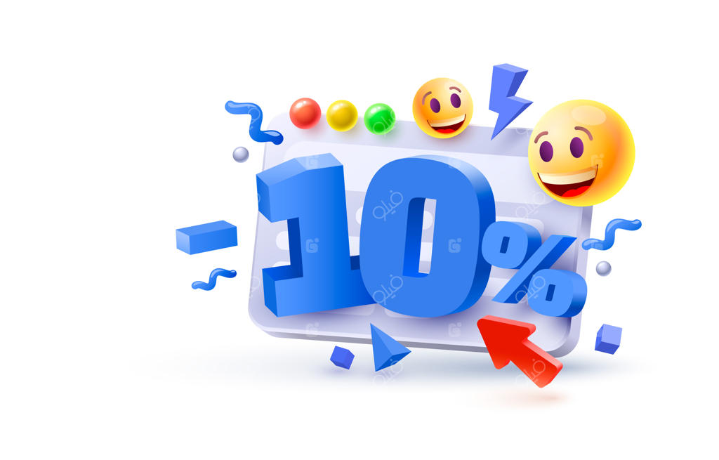 بنر تخفیف ویژه ۱۰ درصد، بروشور تبلیغاتی و برچسب بازاریابی - تصویر وکتور