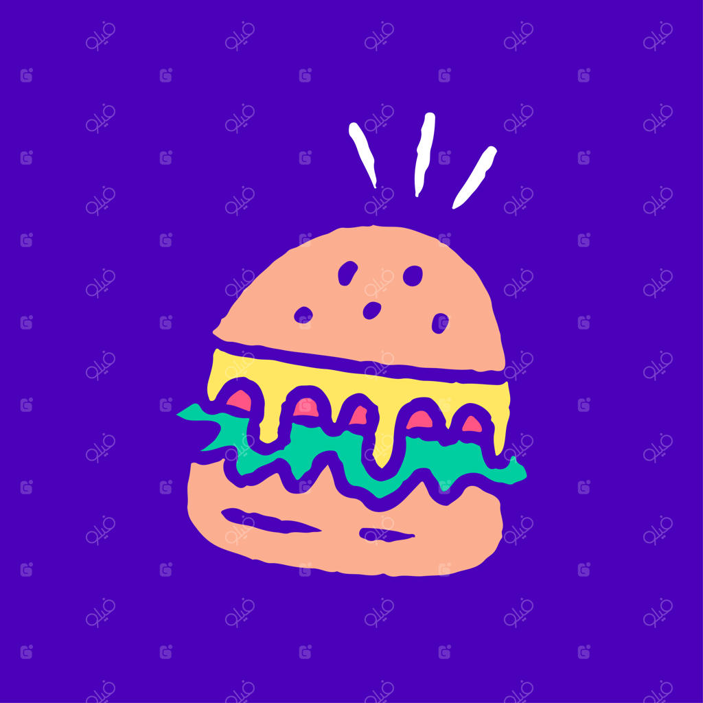 کارتون برگر، طراحی برای تی‌شرت، استیکر یا لباس.