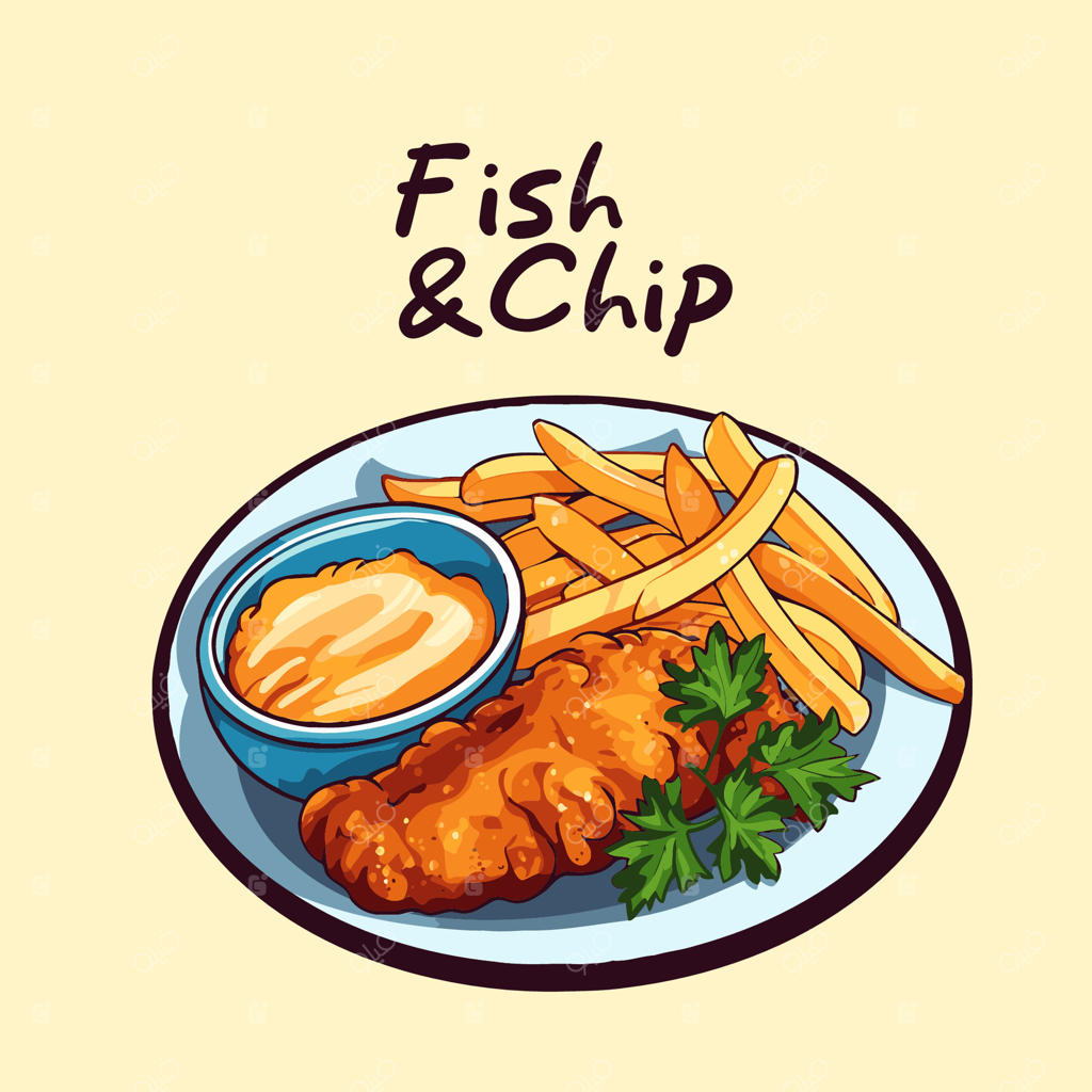 مرغ سوخاری و سیب‌زمینی سرخ‌کرده، تصویرسازی وکتور به سبک کارتونی